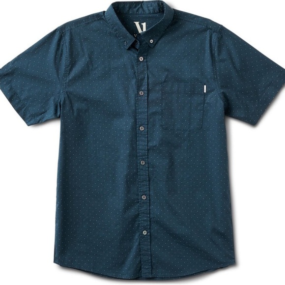 VUORI Crest Short Sleeve Button-down Shirt In Indigo Micro Dot - Picture 2 of 5
